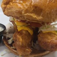 Atlantic Cod Sandwich · 2 cod fillets dipped in beer batter, flash fried to a golden brown and placed on a brioche b...