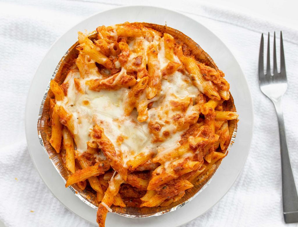 Baked Ziti · Pasta with creamy ricotta, Parmesan cheese with marinara, or meat sauce.