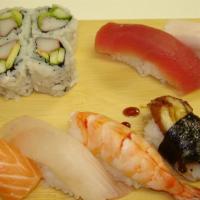 Sushi Lunch B · Special California roll with six pieces nigiri.