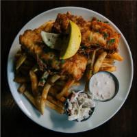 Fish And Chips · Goodwood beer battered cod, tartar . sauce, slaw, house seasoned french fries
