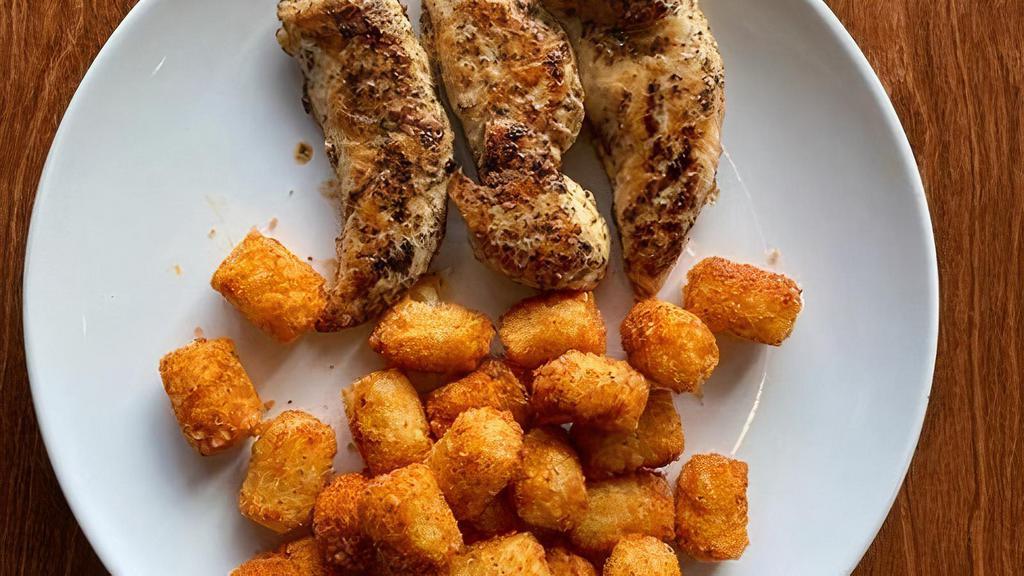 Kids Grilled Tenders · Grilled chicken tenders. Served with one side.