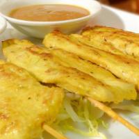 4 Pieces Of Chicken Satay · Chicken tenders marinated on skewers then grilled and served with our delicious peanut sauce...