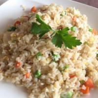 Thai Fried Rice
 · Fried rice with egg, onion, scallion, peas, and carrots.