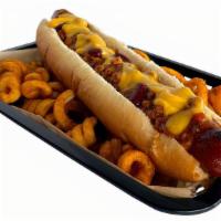 Chili Cheese Wrecker · An 11 inch, half pound tube of hot dog wonder and intimidation, with chili and nacho cheese....