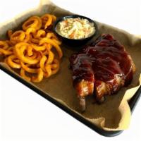 1/2 Rack Hardwood-Smoked Rib Dinner  · With House BBQ sauce, and choice of 2 sides