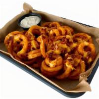 Loaded Curly Fries Full Order · Nacho Cheese, sour cream, & bacon bits