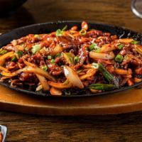 Bulgogi Pork · Spicy. Pork marinated and grilled with onions in chili-pepper based sauce.