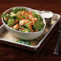 Side Salad · fresh romaine, arugula, housemade croutons, cucumbers, carrots & tomatoes served with dressi...