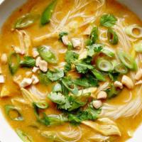 Curry Noodles · Contains dairy. Thin rice noodles with eggs, bean sprouts, and green onions stir-fried in re...
