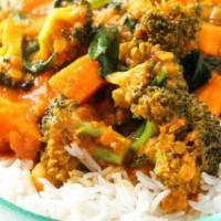 Veggie Curry · Basil, mushrooms, green/red pepper, baby corn, water chestnut, bamboo, eggplant, carrots, an...