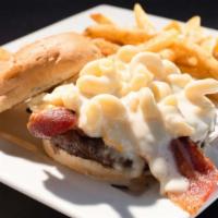Mac & Cheese Burger · 1/2 ounces certified angus beef burger, topped with American cheese, crispy bacon and finish...