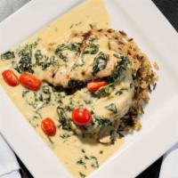 Chicken Janelle · Grilled chicken breast, paired deliciously with our blend of cheeses, artichokes, tomatoes, ...