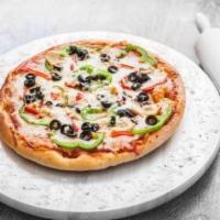 Round Pizza · Lebanese round flatbread topped with pizza sauce, mozzarella cheese, olives, onions, tomatoe...