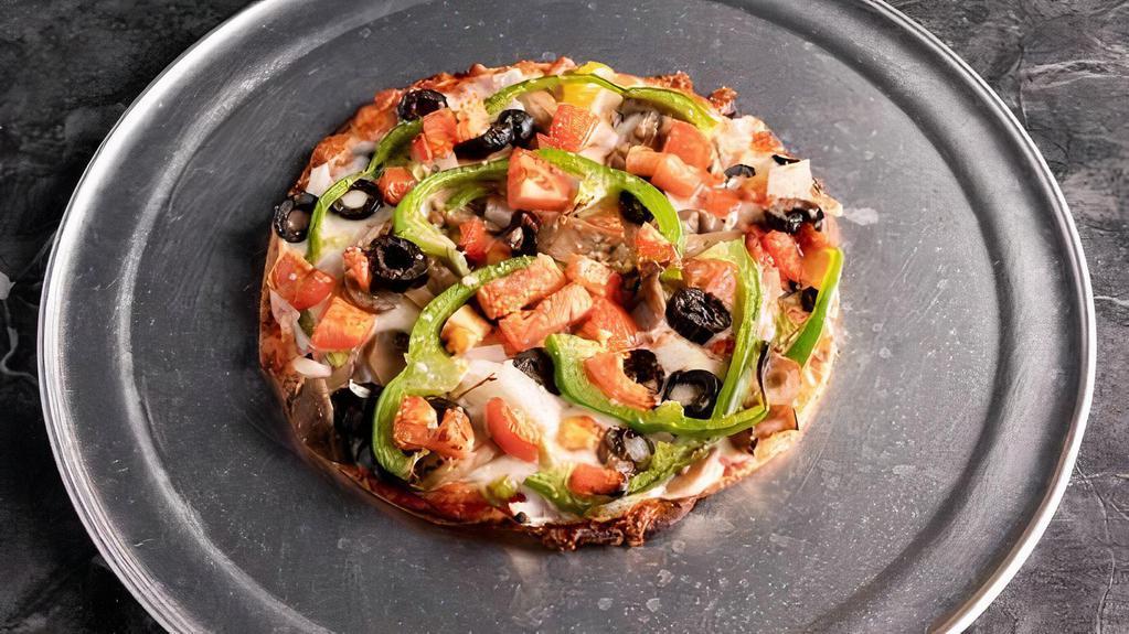 Veggie Pizza · Provolone cheese, mushroom, black olives, tomato, onion, green pepper.