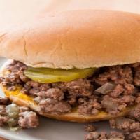 Loose Beef Sandwich · Dad’s loose beef, onions, mustard and pickles