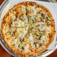 The Works Pizza · Pepperoni, sausage, beef, Canadian bacon, onions, green peppers, mushrooms, black olives, ex...