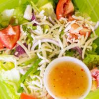 Garden Salad · Fresh lettuce, tomatoes, onion, green peppers, mozzarella cheese.