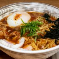 Chicken Kimchi Ramen · Roasted chicken with wakame, scallion, poached egg and mushrooms in a spicy kimchi broth.  
...
