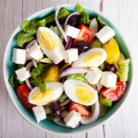 Chef Salad · Fresh Salad made with mixed greens, a hard-boiled egg, ham, tomatoes, cucumbers, and cheese....