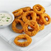 Onion Rings · Crispy onion slices deep-fried until golden brown.
