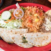 Quesadillas Con Rajas · Our version of this south of the border favorite consists of three folded-over corn or flour...