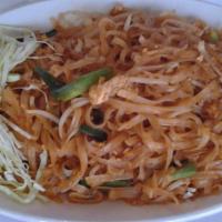 Pad Thai Noodles · Stir-fried thin rice noodles with your choice of protein, bean sprouts, egg, chopped peanuts...