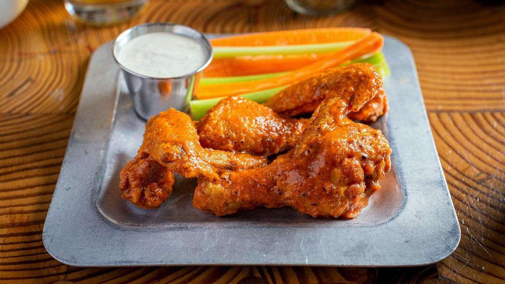 Dirty Bird · (GF) Two wings and two drumsticks tossed in BBQ, buffalo, or sweet chili sauce, or served naked. Comes with bleu cheese or ranch for dipping.
