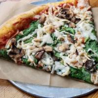 Daily Vegan Slice · (VG) Marinara, vegan mozzarella, spinach, mushroom, and garlic (toppings will change seasona...