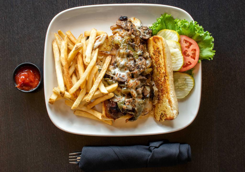 New York Strip Steak · A tempting full flavored 14 Oz of New York strip steak char-grilled to your liking with grilled mushrooms.