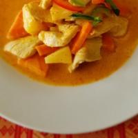 Pineapple Curry · Thai red curry and coconut milk with sweet pineapple chunks and carrots.