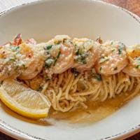 Shrimp Scampi · 6 shrimp, garlic butter, lemon, herbs, spaghetti