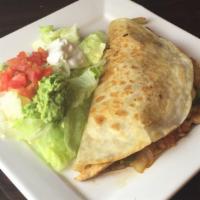Shrimp Or Lobster Quesadilla Rellena · A flour tortilla grilled and stuffed with your choice of shrimp or lobster, rice, cheese, gr...