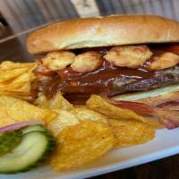 Curd Burger · Half lb burger, bushmill's bbq, sauce, white cheddar curds, smokehouse bacon,and brioche bun.