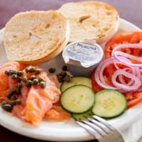 Nova Lox And Bagel · Tomato, red onion, Cucumber,capers, cream cheese,
