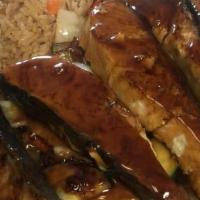 Salmon Meal · Cabbage, zucchini, broccoli, carrot, and onion with hibachi sauce. Served with a side of fri...