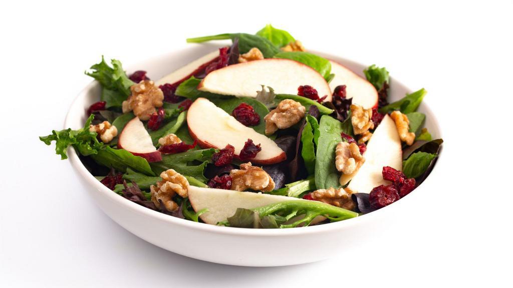Cranberry Feta Salad · Mixed greens tossed with organic dried cranberries, grapes, pecan, raisins, feta cheese and balsamic vinaigrette.