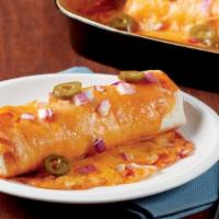 Beef Enchilada For 1 · A homemade beef enchilada topped with enchilada sauce, cheese, jalapenos and onions.  (420 c...