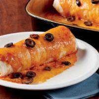 Chicken Enchilada For 1 · Homemade chicken enchilada topped with enchilada sauce, cheese, jalapenos and onions.  (380 ...