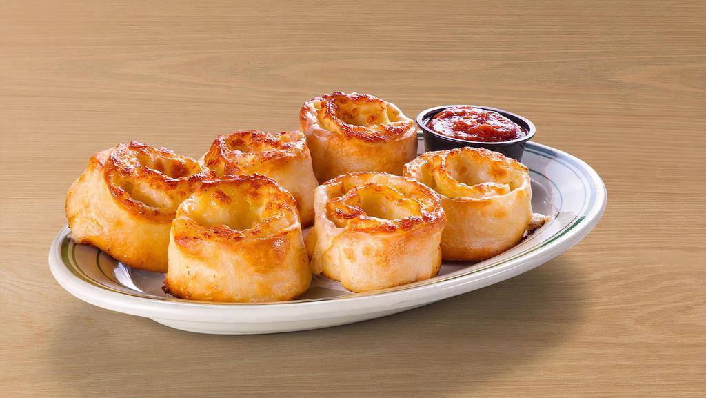 Cheese Rondos · Oven-baked blossoms of pizza dough brushed with our garlic-pesto sauce, stuffed with provolone cheese and served with pizza sauce for dipping. 6 servings.