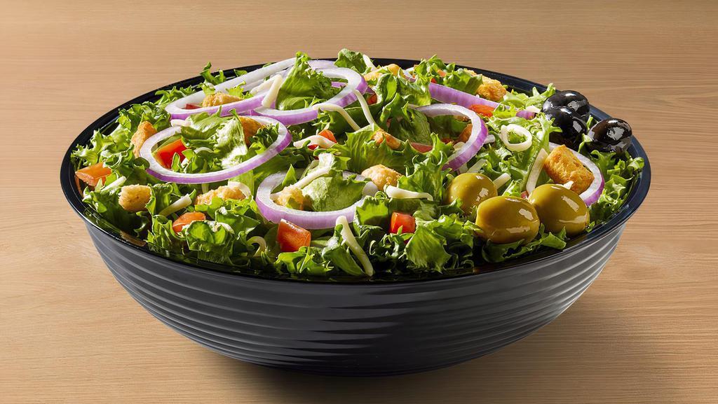Family Garden Salad · Serves 3-4 Guests. Fresh lettuce, shredded provolone, diced Roma tomatoes, red onions, olives and croutons.