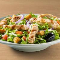 Grilled Chicken Salad · Original tossed garden salad topped with strips of seasoned all-natural chicken.
Served with...