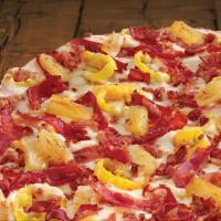Hawaiian Pizza · Family Recipe Pizza Sauce, provolone, pineapple, capocolla ham, bacon and banana peppers.