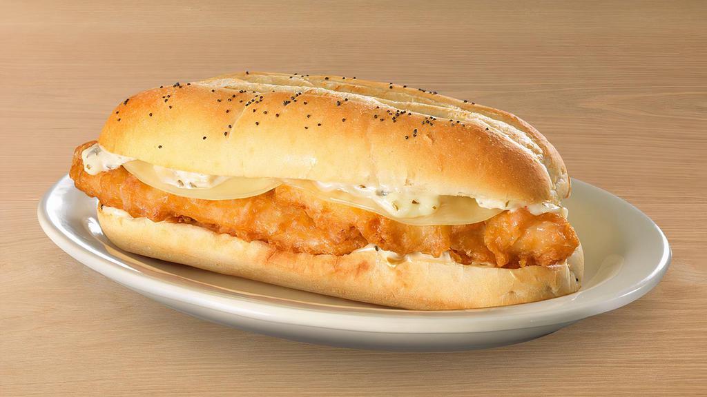 Fried Cod Hoagy · Two-handbattered and fried cod fillets, provolone and tartar sauce.