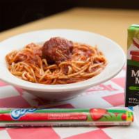 Kid'S Spaghetti & Meatball · Spaghetti with one meatball and family recipe pasta sauce, Alfredo sauce or butter.