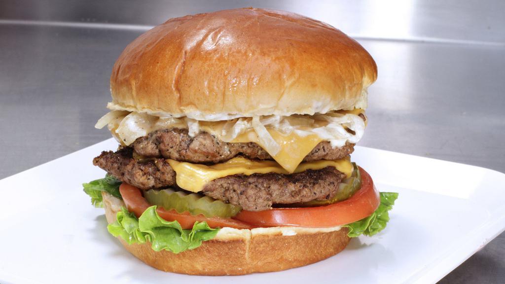 Cheeseburger (Double) · ketchup,mustard,mayo,onion ,cheese,pickles ,tomato & lettuce