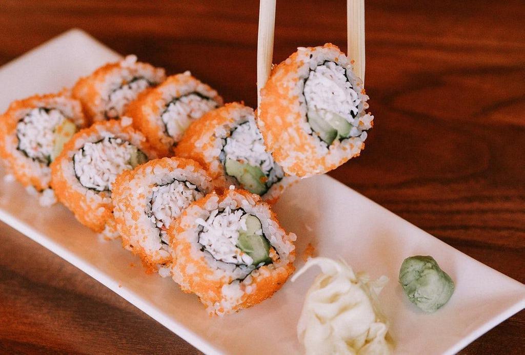 California Roll · Crab mix, cucumber, avocado and choice of masago or sesame seeds.