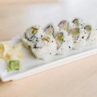 Route 66 Roll · Crab mix, ebi shrimp, avocado, with spicy sauce, rolled in sesame seeds.
