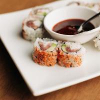*Geisha'S Demise · Seared yellowfin tuna, avocado, wasabi and crab mix rolled in shichimi pepper with sweet evi...