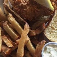 Crunchy Grouper Sandwich · Fresh Filet of Grouper, battered in corn flakes and fried to perfection.  Served with homema...