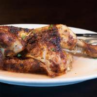 Roasted Half Chicken · All natural chicken, garlic & herbs.  
Sorry, all white meat not available